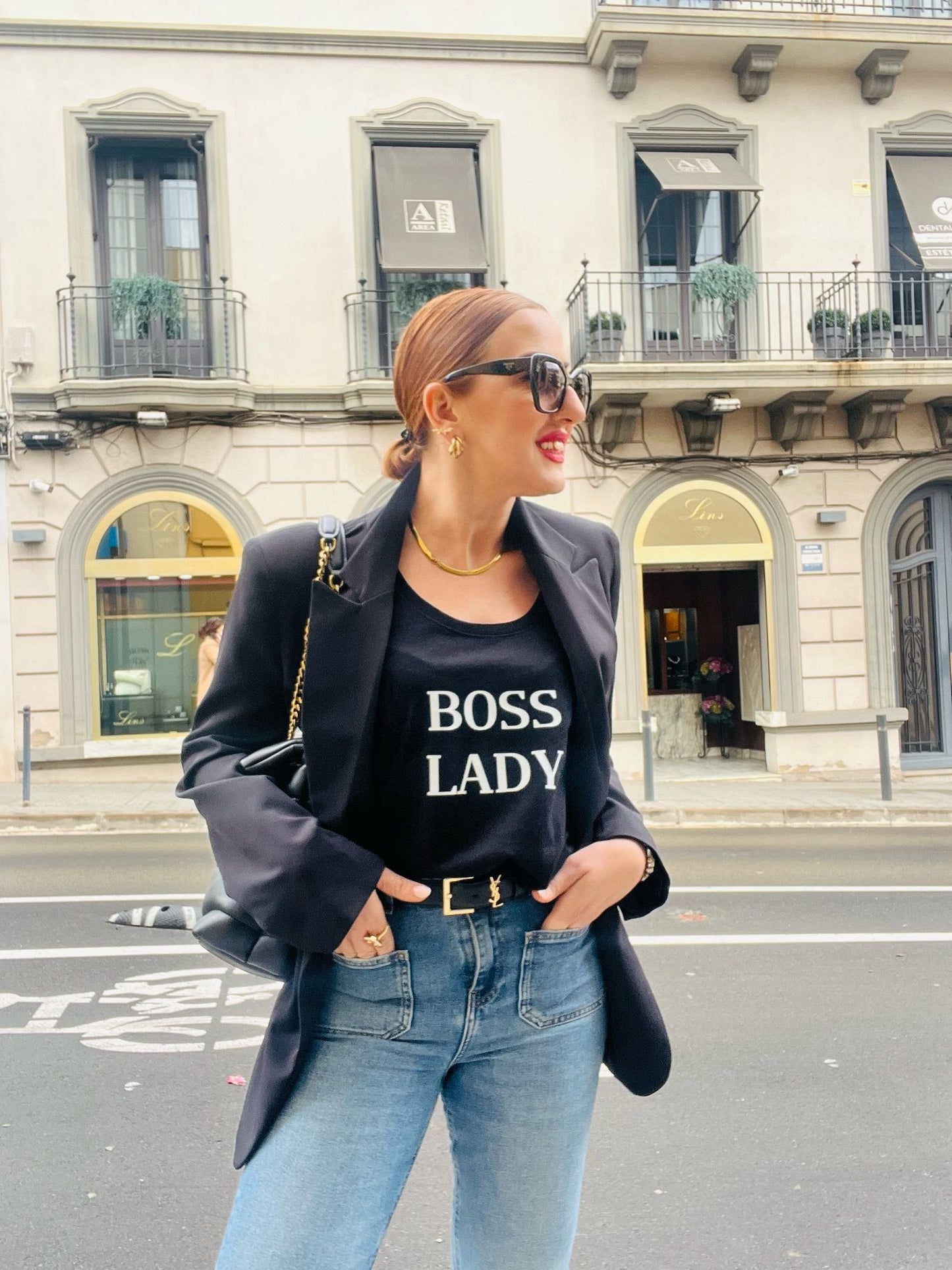 BOSS LADY strappy T-shirt.