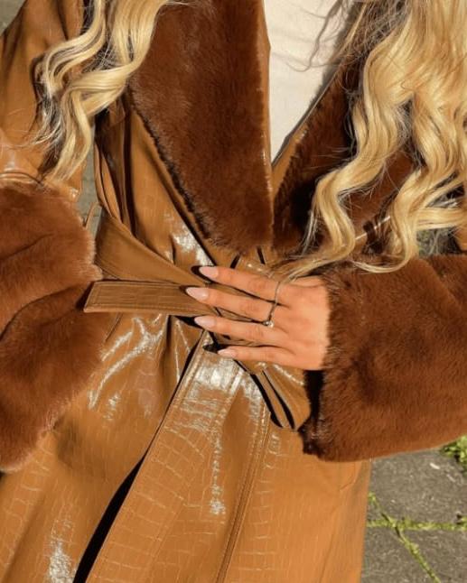 MARGARET FAUX LEATHER /FUR TRENCH