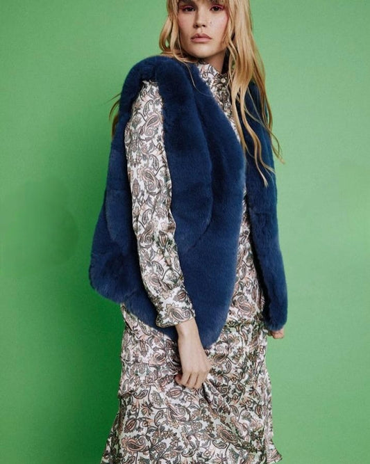 NICOLE NAVY FAUX FUR GILET