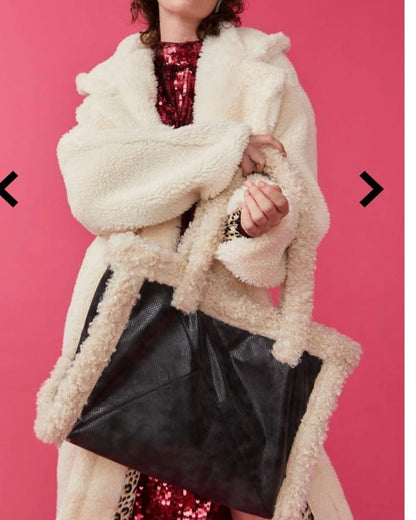 KATE BLACK FAUX SHEARLING TOTE BAG