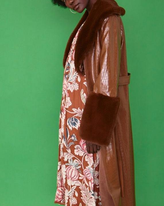 MARGARET FAUX LEATHER /FUR TRENCH