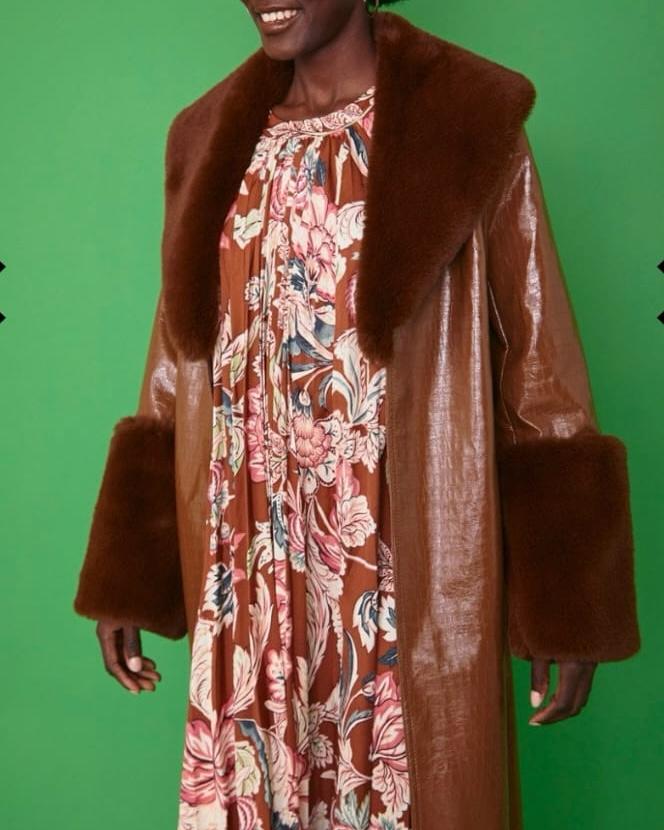 MARGARET FAUX LEATHER /FUR TRENCH
