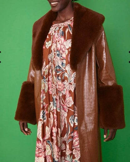 MARGARET FAUX LEATHER /FUR TRENCH