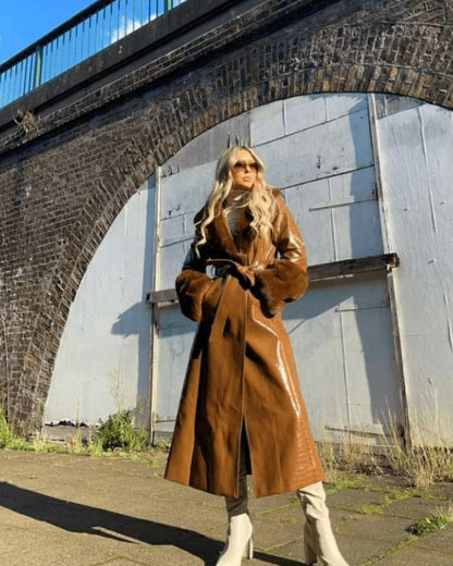 MARGARET FAUX LEATHER /FUR TRENCH