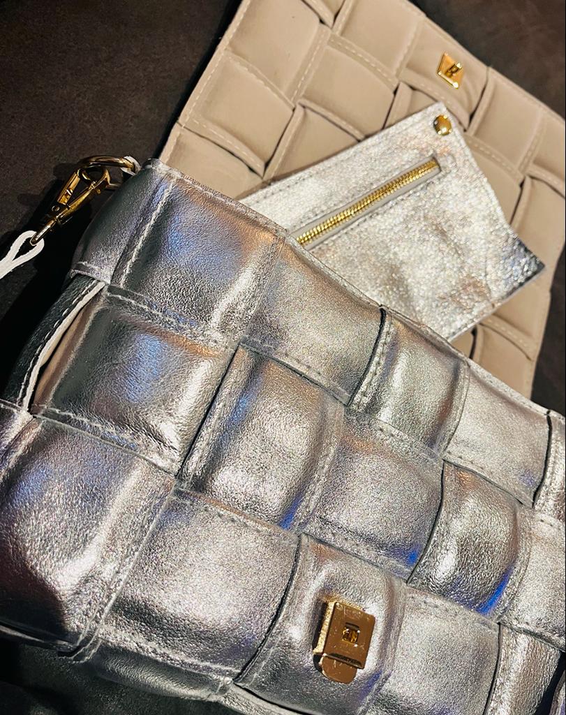 Silver casette leather medium bag